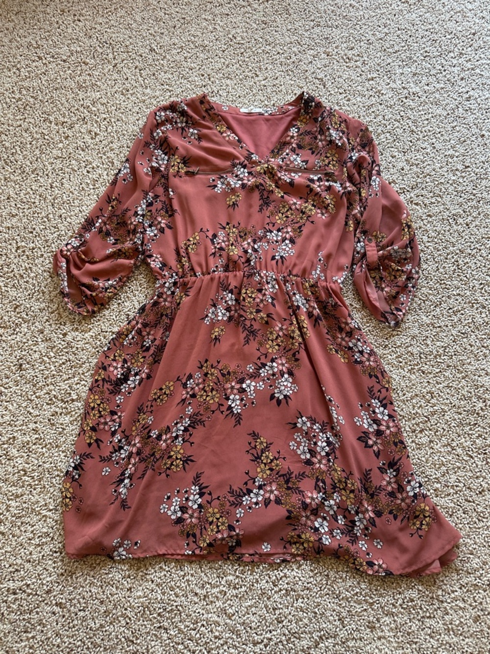 Maurices Rose Brown Floral V-Neck Dress